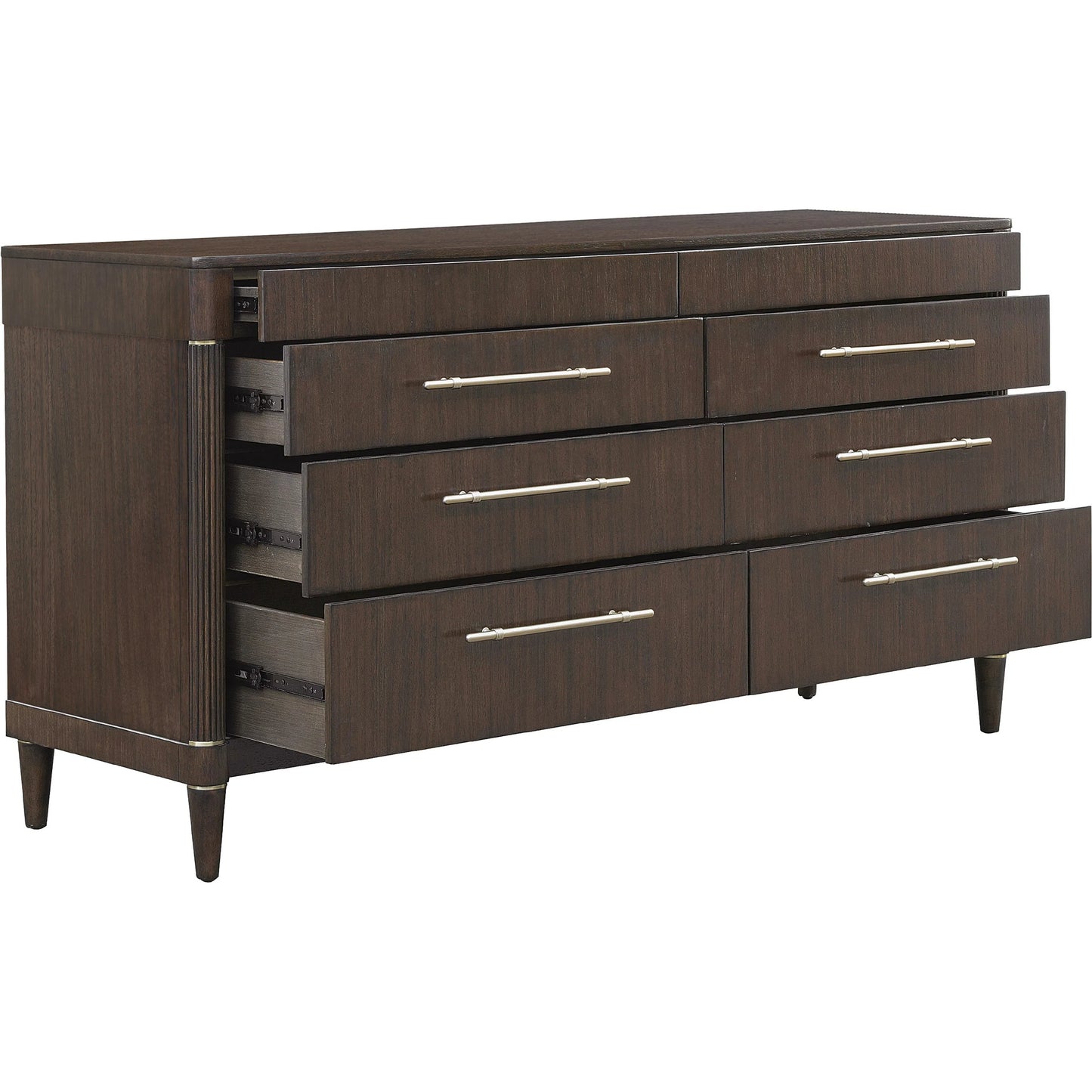 003 SI-2449344 | Additional Silo | Asher Park 8 Drawer Dresser by Pulaski Furniture in piano brown. Made from eucalyptus veneers in a unique style.
