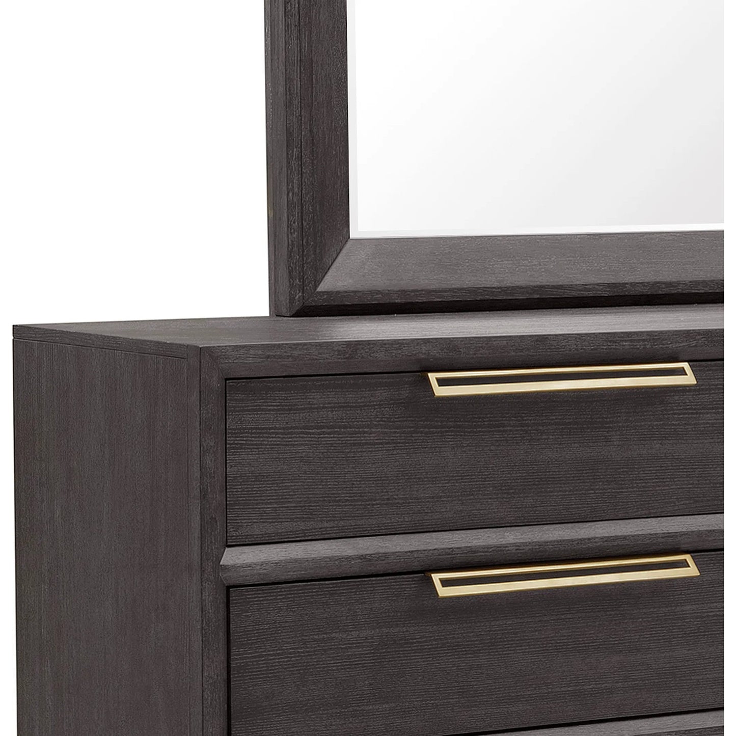 003 SI-2238773 | Closeup | Quincy 6-Drawer Dresser by Pulaski Furniture in molasses. Made from ash wood veneers in a unique style.