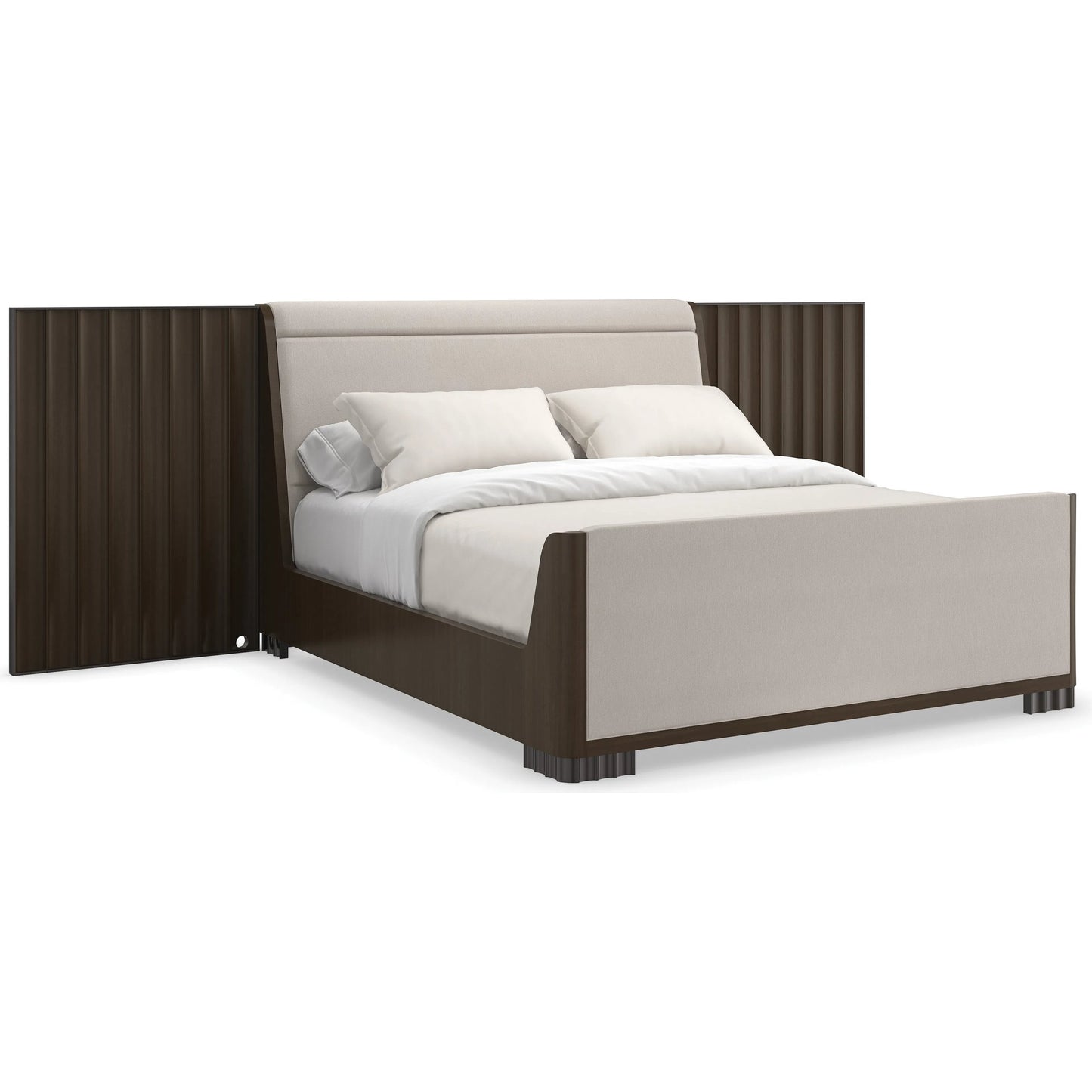 001 SI-2162881 | Primary Silo | Slow Wave Qn/Kg Bed Wing Panels by Caracole in dark chocolate. Made from poplar, dyed tupelo in a unique style.