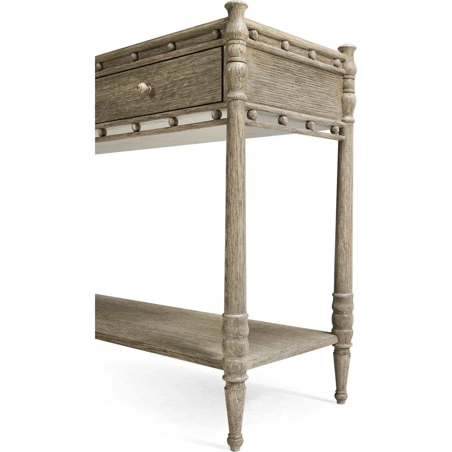 009 SI-2462601 | Closeup | Morris Console Table by Jonathan Charles in greyed oak. Made from oak in a traditional style.