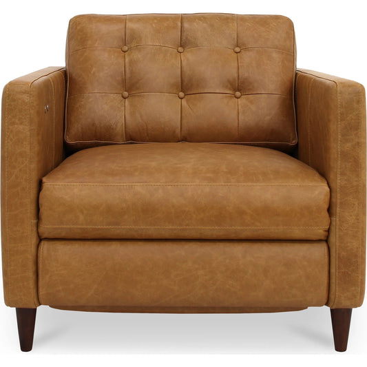 000 SI-2367919 | Primary Silo | Bridgers Power Recliner Chair by Moe's Home Collection in tan leather. Made from upholstery: 100% top grain leather, high density foam, feather fill, solid red meranti wood frame, webbing seat, recliner: metal, okin motor in