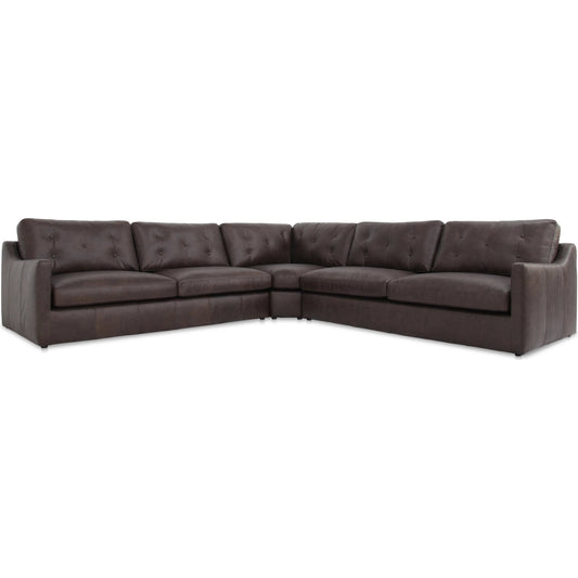 001 SI-2368390 | Primary Silo | Thurlow Corner Modular Sectional by Moe's Home Collection in espresso. Made from upholstery: 100% top grain leather, high density foam, feather fill, solid red meranti wood frame, webbing seat in a traditional style.