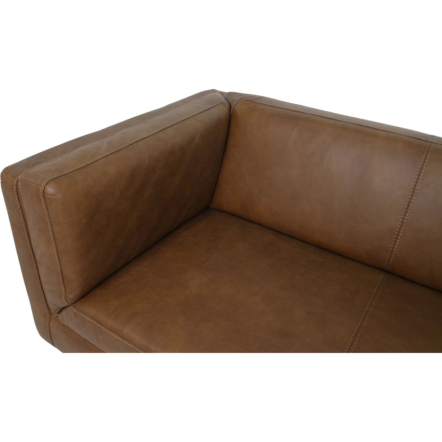 003 SI-2441589 | Closeup | Woods Leather Sofa by Moe's Home Collection. Made from 100% top grain leather, high density foam seat, solid red meranti, plywood frame, webbing seat suspension in a traditional style.