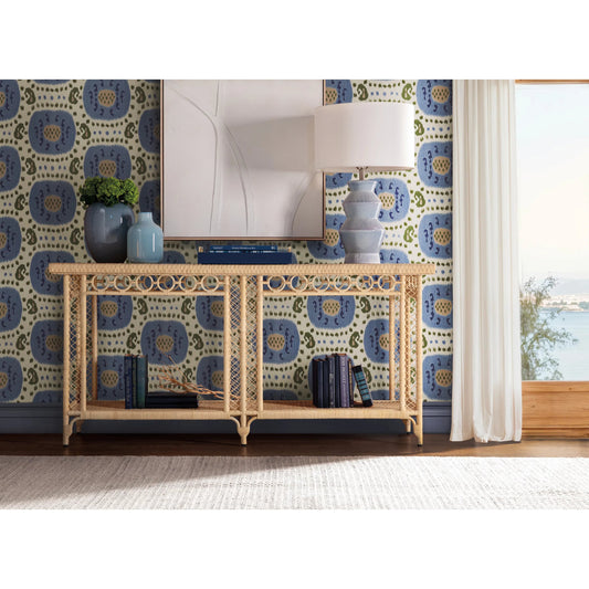 Commerce and Market Knot Kidding Console Table by Hooker Furniture in beige and light natural raffia color. Made from mahogany solids, rattan manau in a unique style.