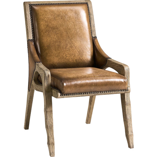 Echo Canyon Leather Side Chair by Jonathan Charles in faded oak. Made from oak in a traditional style.