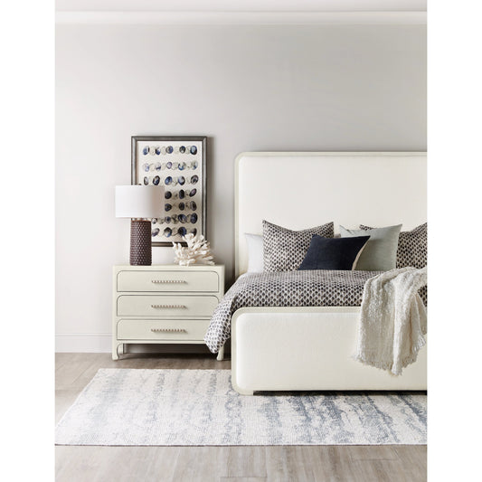 Serenity Ashore Upholstered Panel Bed by Hooker Furniture in beige and arctic, sand dollar. Made from wood, raffia, fabric in a modern style.