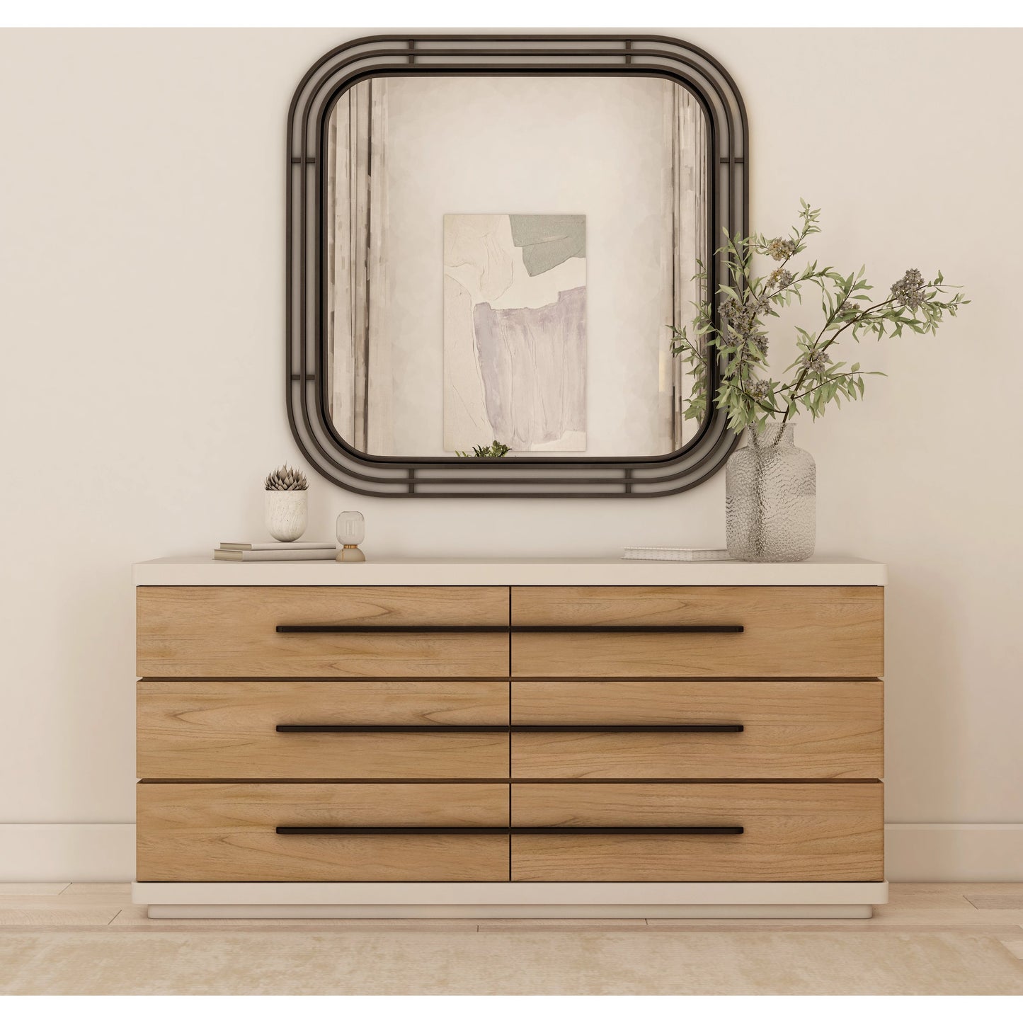 005 SI-2065167 | Lifestyle | Portico Dresser by A.R.T. Furniture in sienna, white plaster. Made from parawood solids, mindi veneers in a modern style.