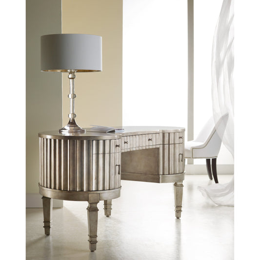Fluted Kidney Desk by Hooker Furniture in silver. Made from hardwoods in a eclectic & global style.