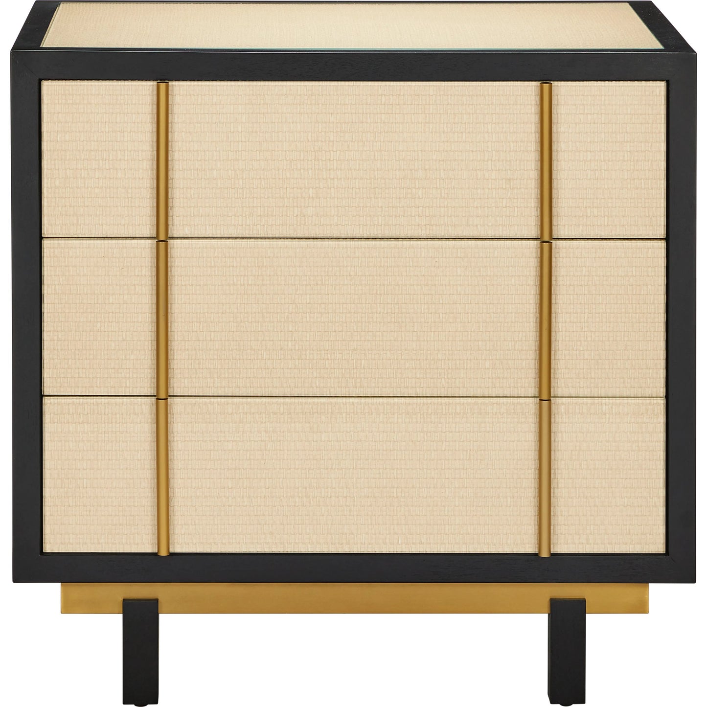 005 SI-2191701 | Additional Silo | Deanna Raffia Nightstand by Currey and Company in ivory, black, brushed brass, natural, dusty blue, clear. Made from raffia, okume veneer, stainless steel, sycamore veneer, tempered glass in a modern style.