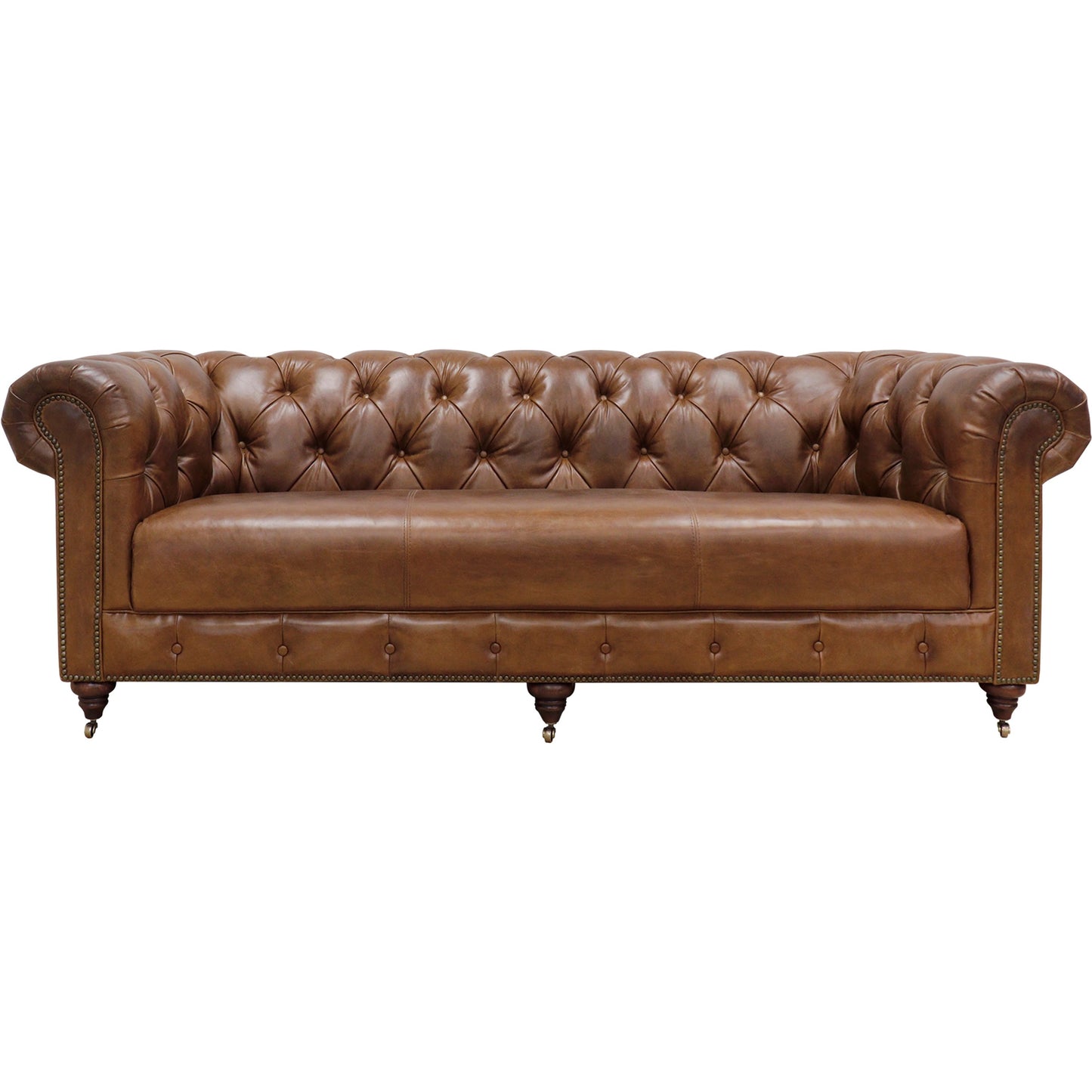 002 SI-2030354 | Additional Silo | Paris Club Chesterfield Sofa by Pasargad Home in brown. Made from top grain vintage cigar finish leather in a transitional style.