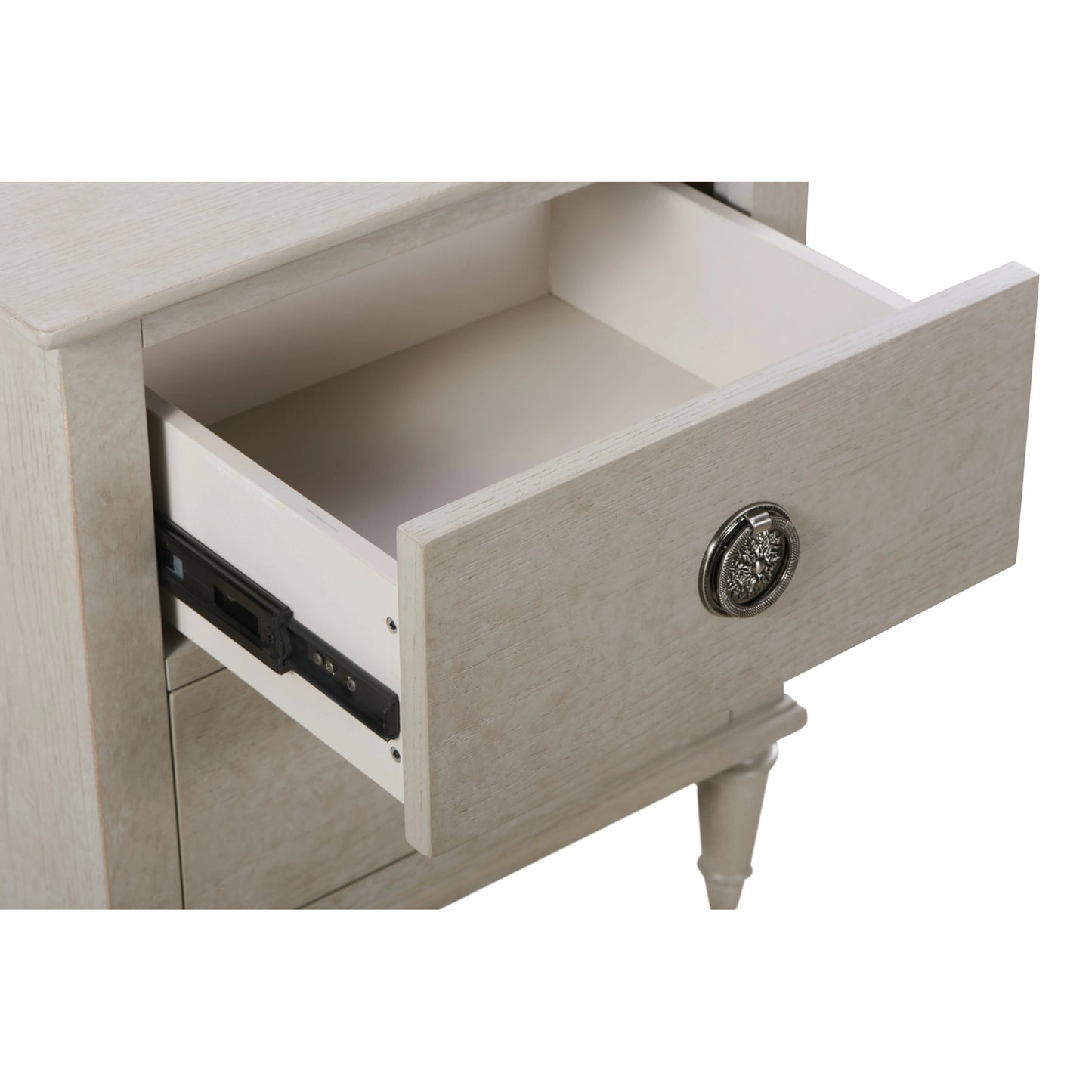 007 SI-2130658 | Closeup | Zest 2 Drawer Nightstand by Zest in gray and greige. Made from rubberwood, oak veneer in a modern style.