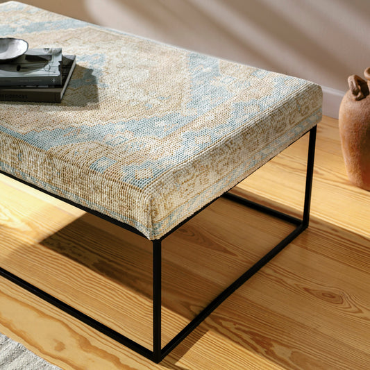 Yalova Bench - 32551 by Surya in black, light beige, light brown, ice blue and powder coated. Made from top: 56% wool, top: 20% cotton, fill: 90% foam, fill: 90% polyurethane foam, base: metal, frame: metal in a modern style.