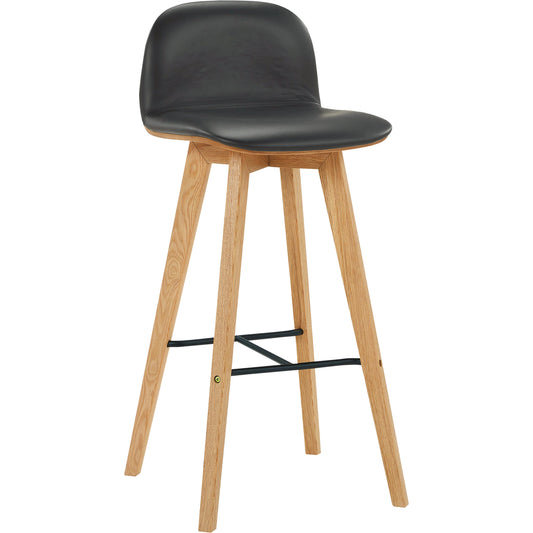 Napoli Leather Barstool by Moe's Home Collection in black. Made from upholstery: 100% top-grain leather, solid oak, metal frame, bentwood seat, foam in a modern style.