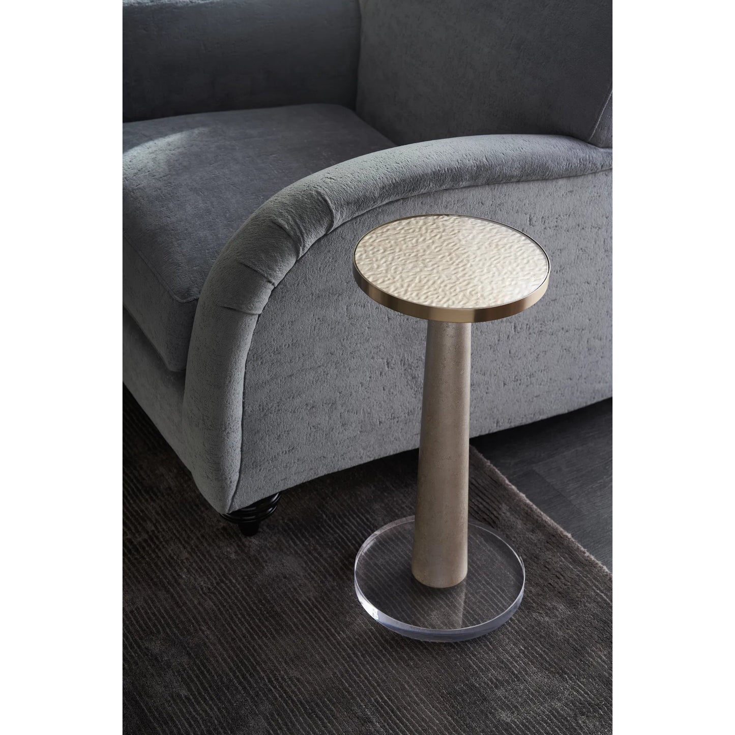 004 SI-2162906 | Lifestyle | Beyond Drink Table by Caracole in gold, acrylic and winter frost, brushed gold. Made from poplar, glass in a modern style.