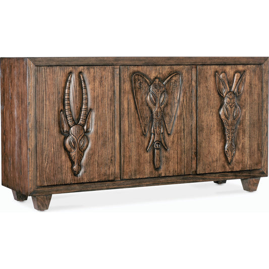 Commerce & Market Safari Credenza by Hooker Furniture in medium wood and medium wood finish. Made from pine veneers in a traditional style.