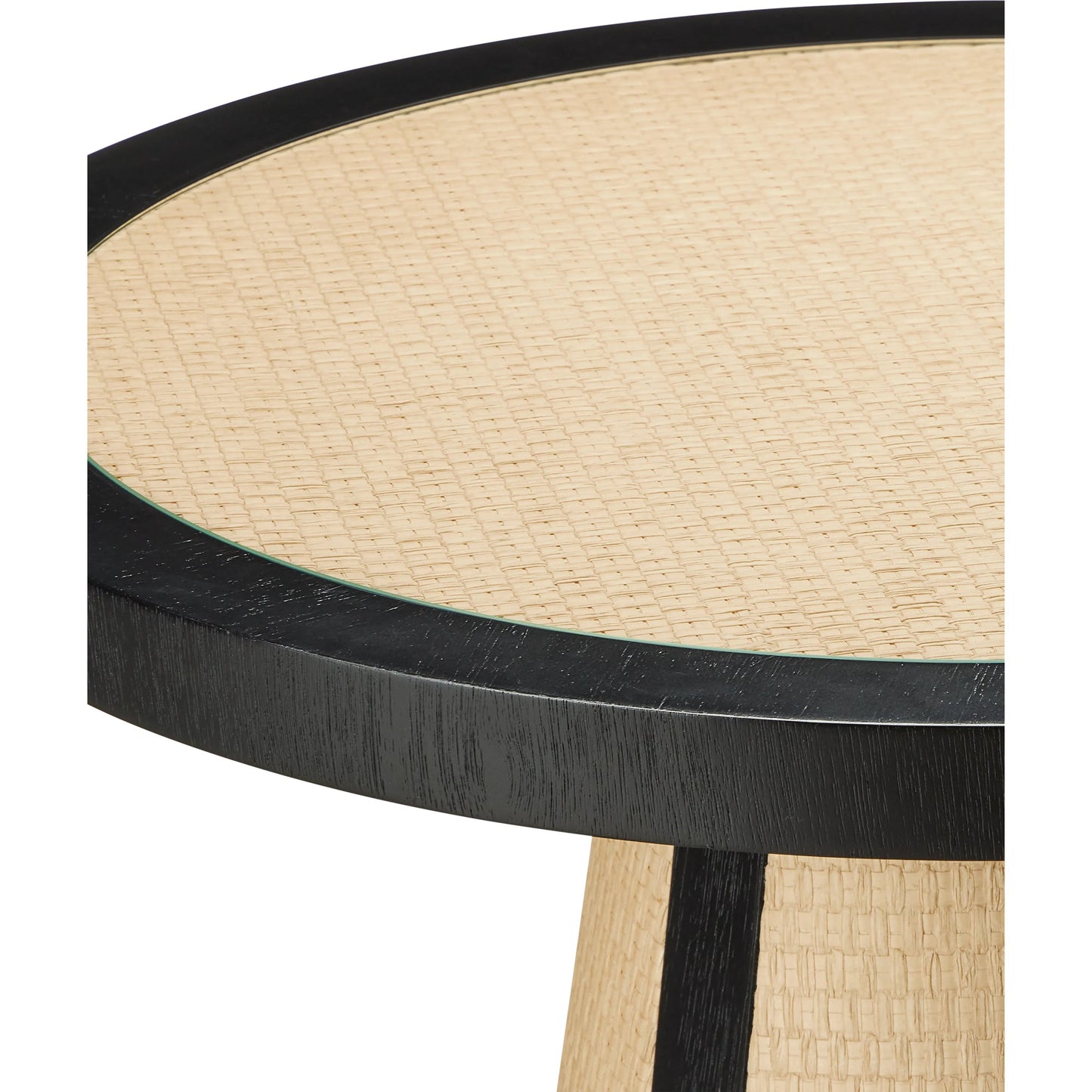 002 SI-2191698 | Additional Silo | Deanna Raffia Accent Table by Currey and Company in ivory, black, clear. Made from raffia, okume veneer, tempered glass in a modern style.