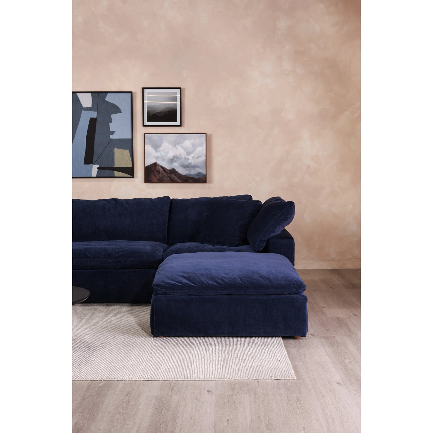 017 SI-1985465 | Lifestyle | Terra Corner Chair by Moe's Home Collection in nocturnal sky. Made from upholstery: 100% polyester resist performance fabric, plywood frame, 50% feather, fiber-fill, 20% feather in a modern style.