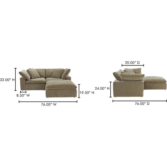 Terra Nook Modular Sectional by Moe's Home Collection in desert sage. Made from upholstery: 100% polyester resist performance fabric, wood, plywood frame, 50% feather, fiber-fill, 20% feather in a modern style.