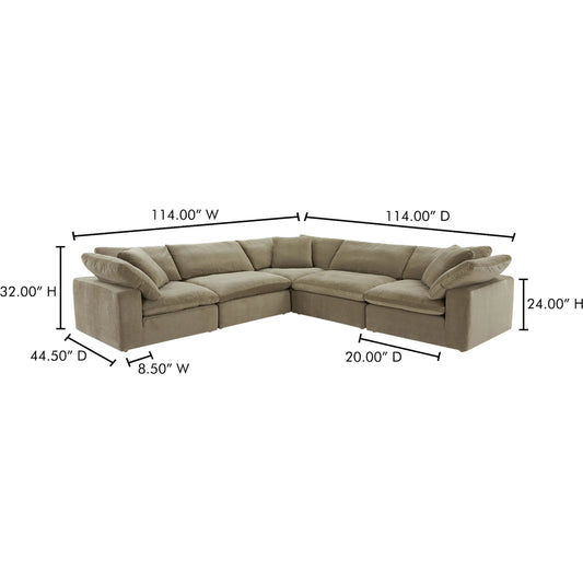 Terra Classic L Modular Sectional by Moe's Home Collection in desert sage. Made from upholstery: 100% polyester resist performance fabric, wood, plywood frame, 50% feather, fiber-fill, 20% feather in a modern style.