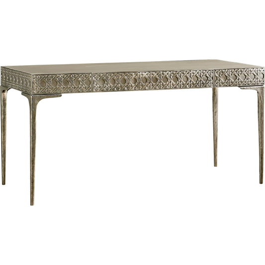 001 SI-2186273 | Primary Silo | Water Cnoidal Cane Carved Metal Desk by Jonathan Charles in white brass. Made from metal, leather in a modern style.