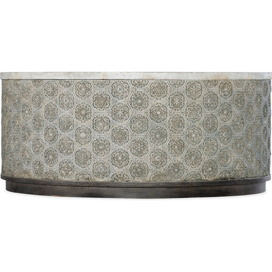 Greystone Cocktail Table by Hooker Furniture in grey. Made from oak veneers, resin in a traditional style.