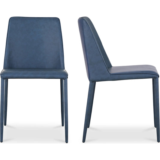 Nora Dining Chair (Set of 2) by Moe's Home Collection in ocean cavern. Made from upholstery: vegan leather, iron frame, plywood, foam in a modern style.
