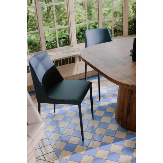 Nora Dining Chair (Set of 2) by Moe's Home Collection in ocean cavern. Made from upholstery: vegan leather, iron frame, plywood, foam in a modern style.