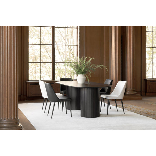 Lula Dining Chair (Set of 2) by Moe's Home Collection in black. Made from upholstery: polyurethane, iron frame, plywood frame, foam seat in a transitional style.