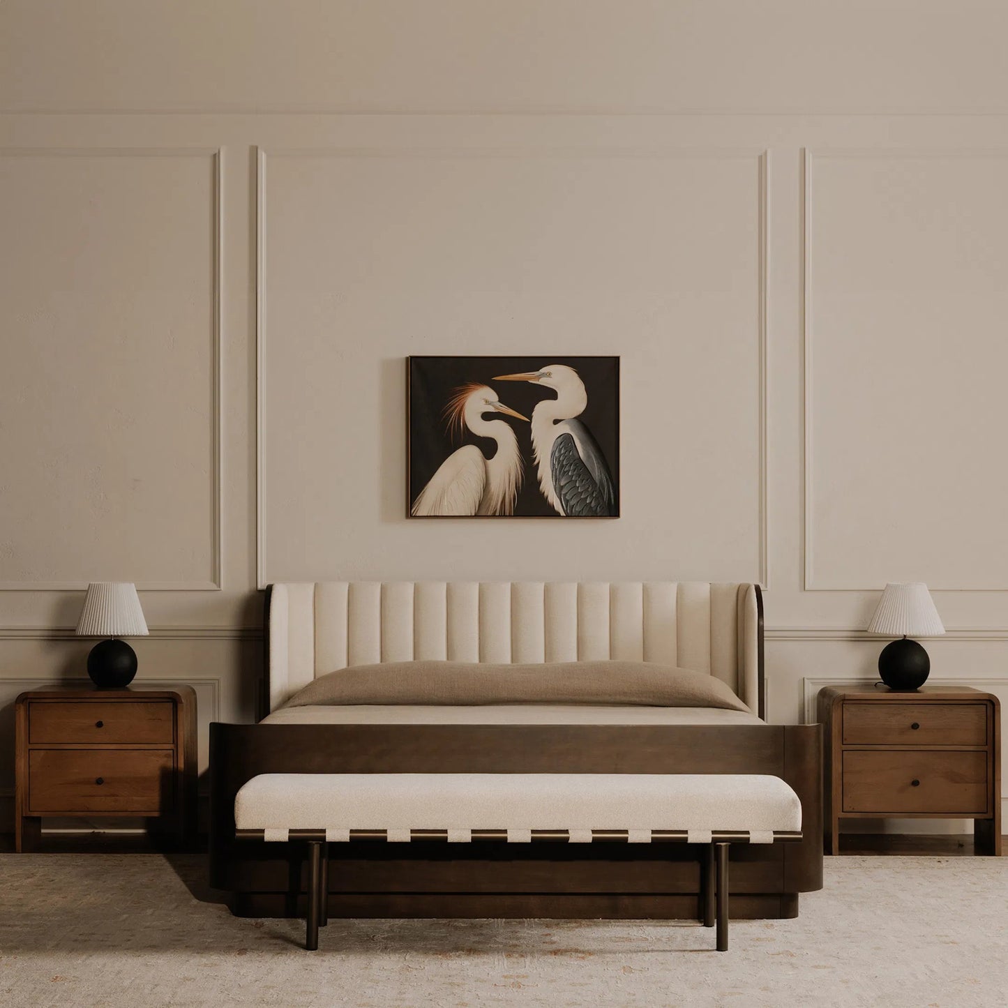 005 SI-2367934 | Lifestyle | Carson Dining Bench by Moe's Home Collection in beige. Made from upholstery: 100% polyester, metal frame, foam, plywood in a transitional style.