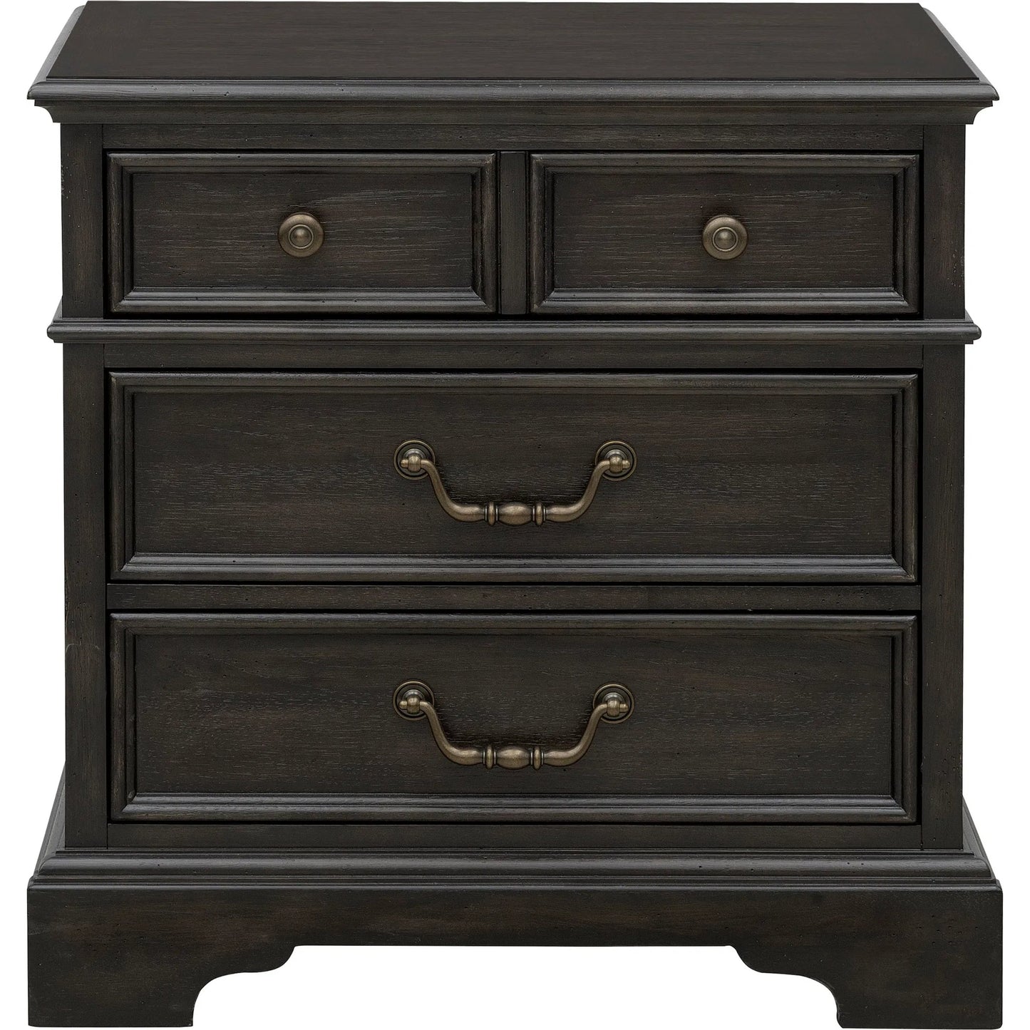 002 SI-2383573 | Additional Silo | Hickory Creek 3 Drawer Nightstand by Pulaski Furniture in brown velvet. Made from split heart cathedral hickory veneers in a unique style.
