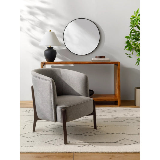 Rayne Accent Chair by Livabliss in light gray and wood finish. Made from upholstery: polyester, base: beech wood, fill: 100% polyurethane foam in a modern style.