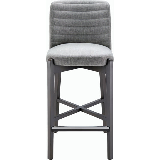 Rayne Stool by Livabliss in light gray and wood finish. Made from upholstery: polyester, base: beech wood, fill: 100% polyurethane foam in a modern style.