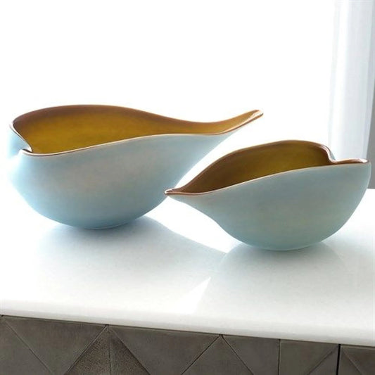 Frosted Blue Bowl With Amber Casing by Global Views. Made from glass in a modern style.