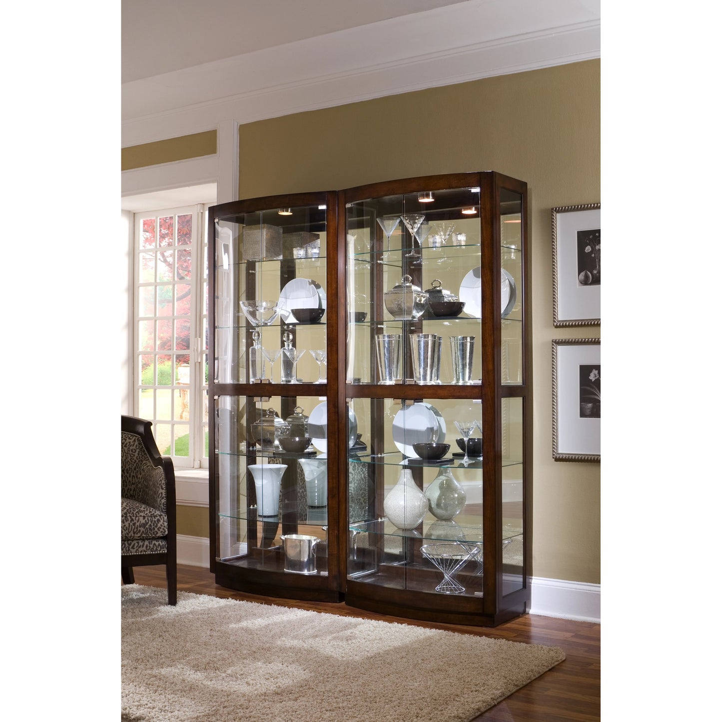 003 SI-2155510 | Lifestyle | 33'' Wide Hardwood Mahogany Curio Display Cabinet by Pulaski Furniture in dark mahogany brown. Made from select hardwoods in a traditional style.