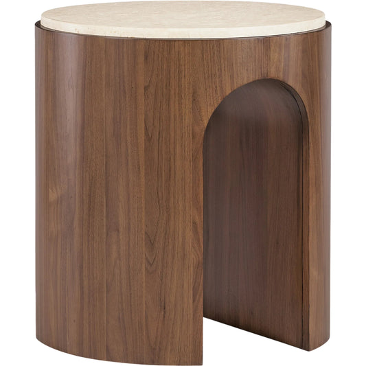 001 SI-2458573 | Primary Silo | Eleana Round End Table by Hooker Furniture in light caramel, quartered walnut veneers, marble. Made from walnut veneers, marble in a modern style.