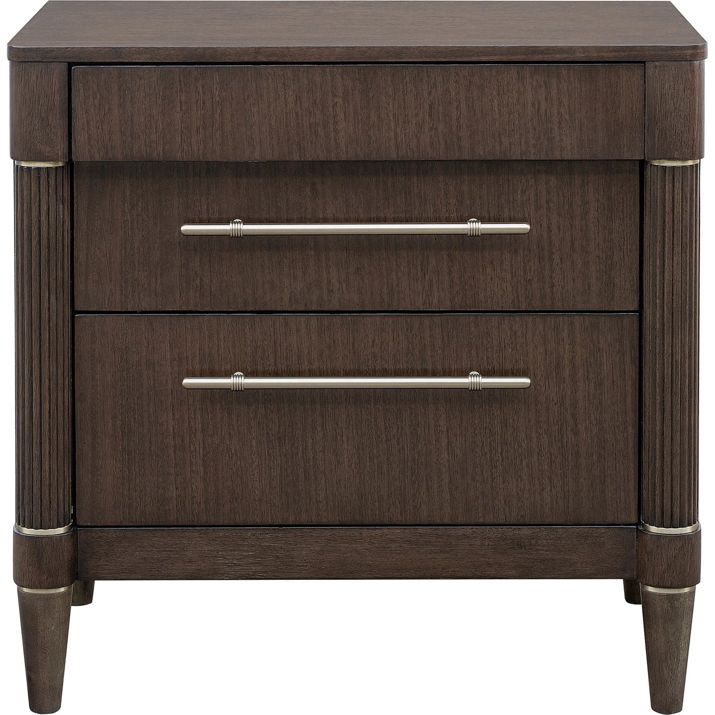 002 SI-2449349 | Additional Silo | Asher Park 3 Drawer Nightstand by Pulaski Furniture in piano brown. Made from eucalyptus veneers in a unique style.