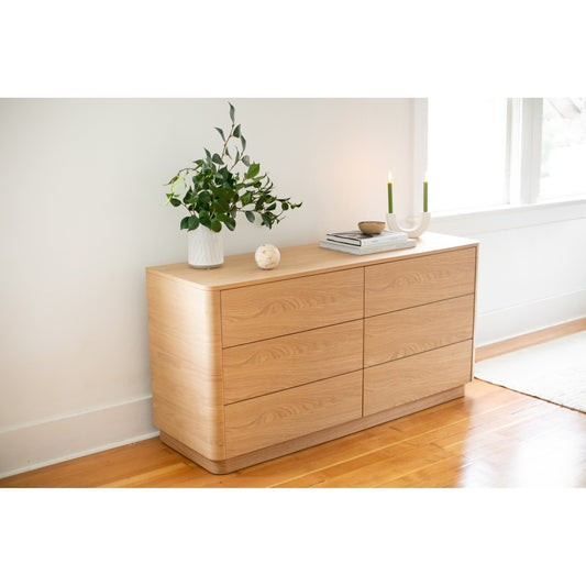 Round Off Dresser Oak by Moe's Home Collection in brown. Made from walnut, oak veneer, mdf in a transitional style.