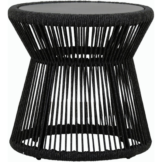 Milano Outdoor End Table by Sunset West in slate. Made from olefin rope in a coastal style.