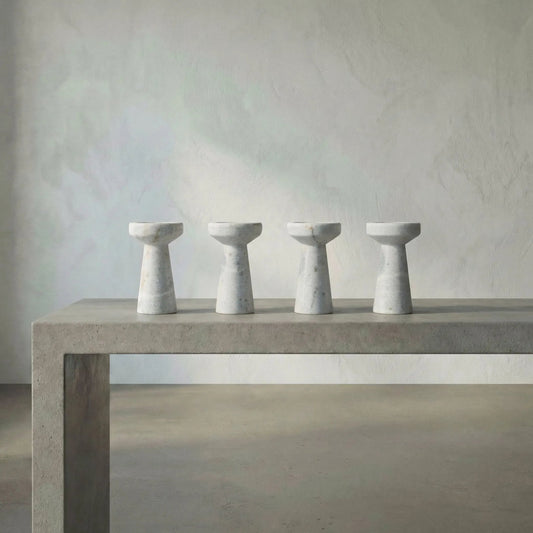 Aleka Decorative Candle Holder (Set of 4) by Noir in white marble. Made from white marble in a eclectic & global style.