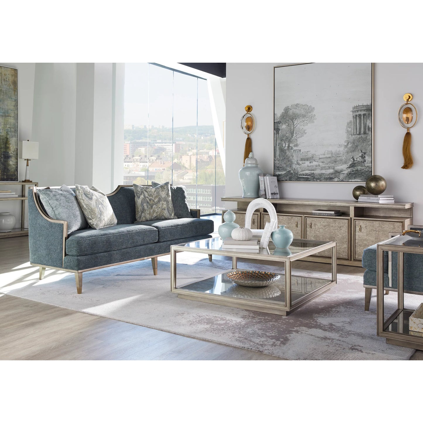 007 SI-2334450 | Lifestyle | Harper Chair by A.R.T. Furniture in blue and mica, lichen. Made from rubberwood solids, foam, fabric, metal in a traditional style.