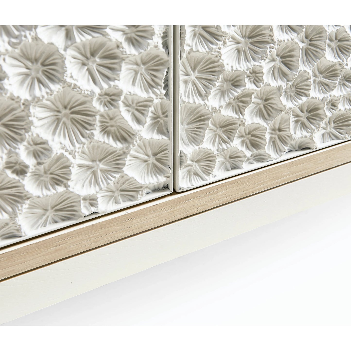 005 SI-2186267 | Closeup | Water Pelagic Cast Metal Credenza by Jonathan Charles in bleached oak. Made from oak, cast metal in a modern style.