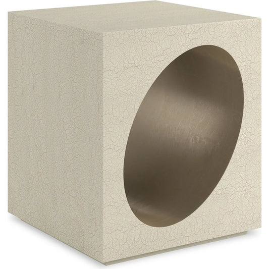 Chasm End Table by Caracole in ivory craze, taupe silver leaf. Made from asian hardwood in a modern style.