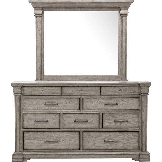 Madison Ridge Dresser by Pulaski Furniture in bluff grey. Made from asian hardwood, oak veneers in a traditional style.