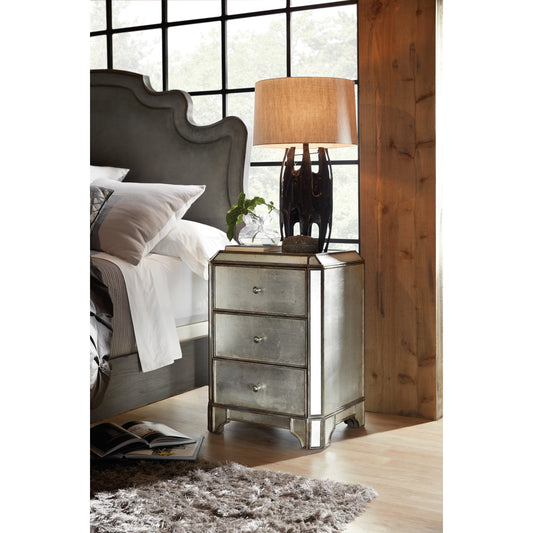 Arabella Nightstand by Hooker Furniture in eglomise. Made from hardwoods, cedar veneers, eglomise in a transitional style.