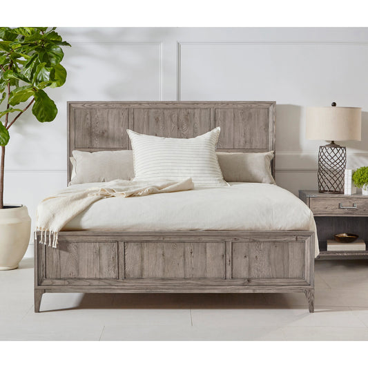 Sojourn Panel Bed by A.R.T. Furniture in ashen. Made from ash solids, knotty oak veneers in a modern style.