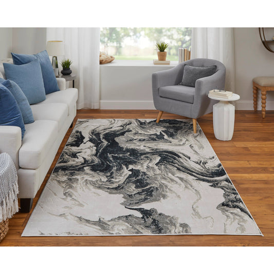 Micah Rug - 39LPF by Feizy in ivory, black, taupe. Made from polyester, polypropylene in a unique style.