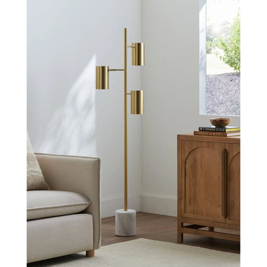 Zion Accent Floor Lamp by Surya in metallic brass, white, translucent. Made from iron, marble, metal in a modern style.