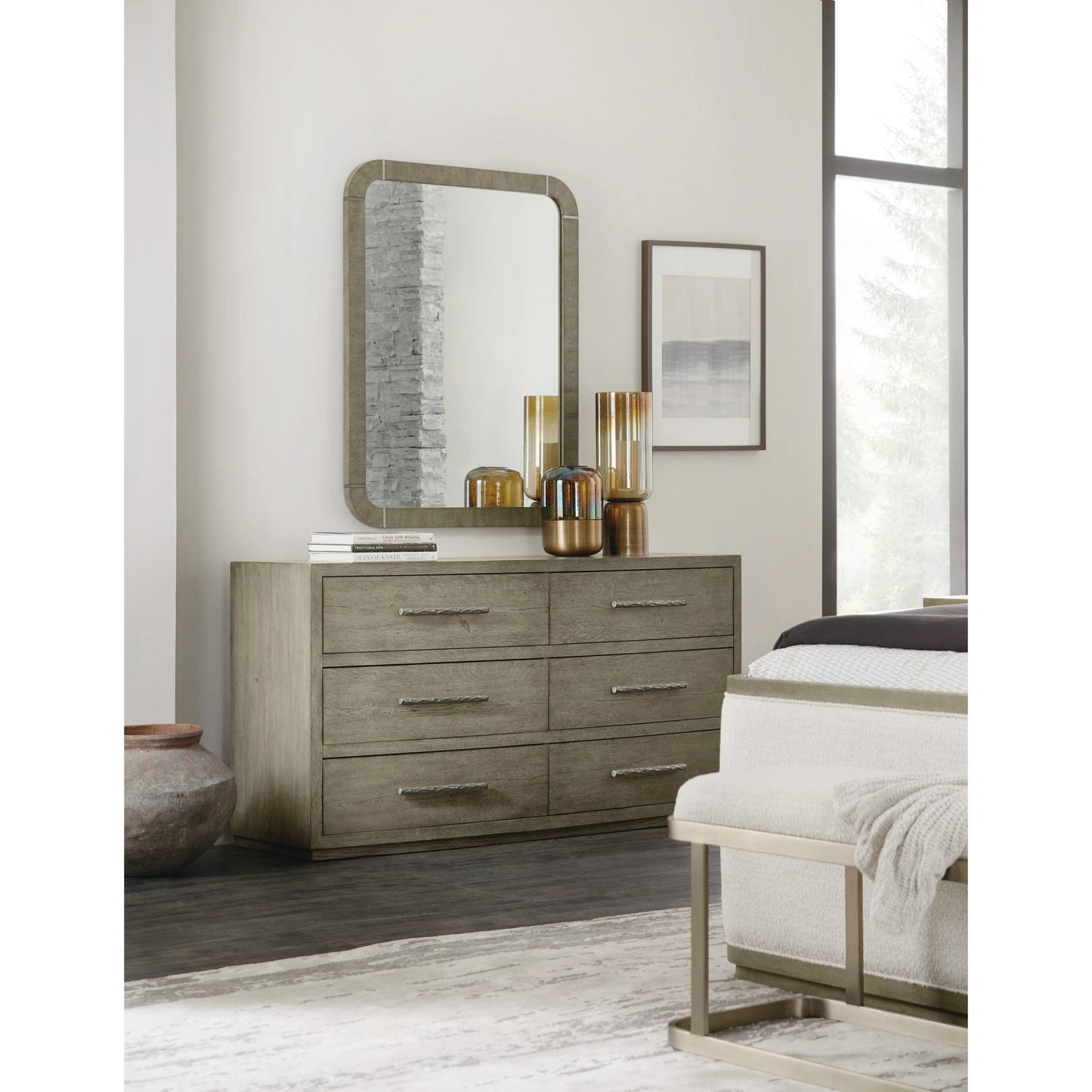 004 SI-1900736 | Lifestyle | Linville Falls Chimney Gap Six Drawer Dresser by Hooker Furniture in mink. Made from oak veneers in a modern style.