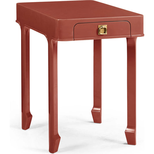 Polly Rose Rectangular End Table by Jonathan Charles in dor red lacquer. Made from beech in a eclectic & global style.