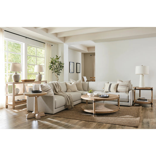 Vineyard Row Round End Table by Hooker Furniture in light wood and sonoma. Made from unique in a transitional style.